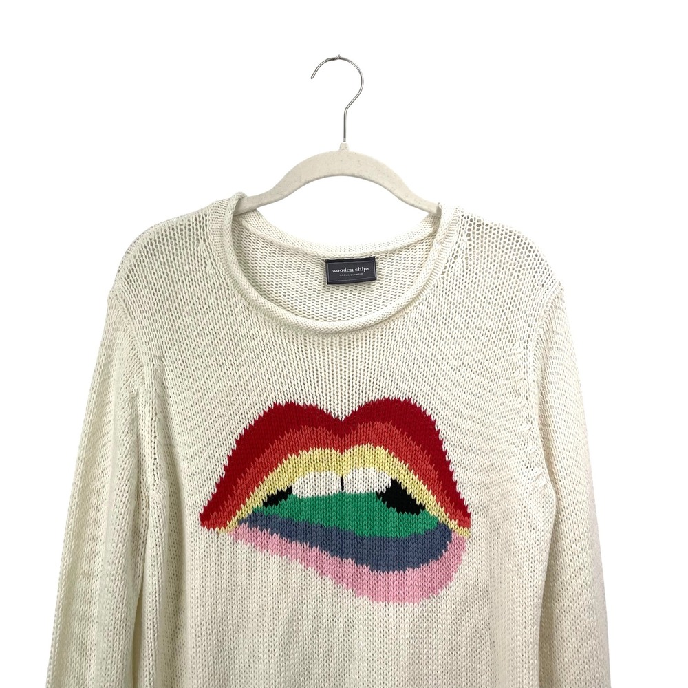 Wooden Ships rainbow lips sweater Size M/L cream boho festival - Picture 3 of 8